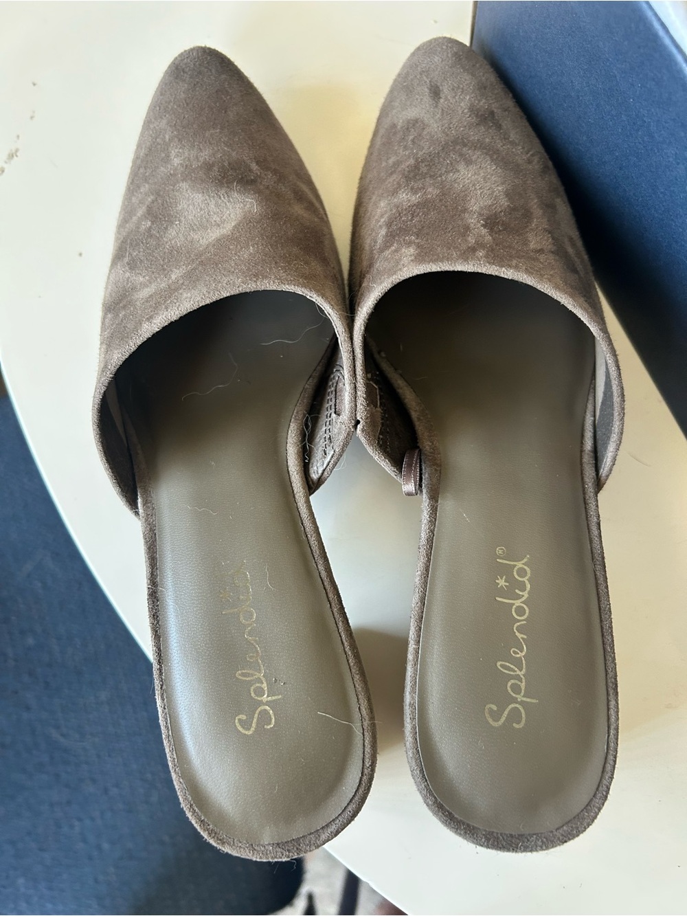 Brand New Splendid Lorelei Tau Suede Pointed Toe kitten block heel Mules size 6